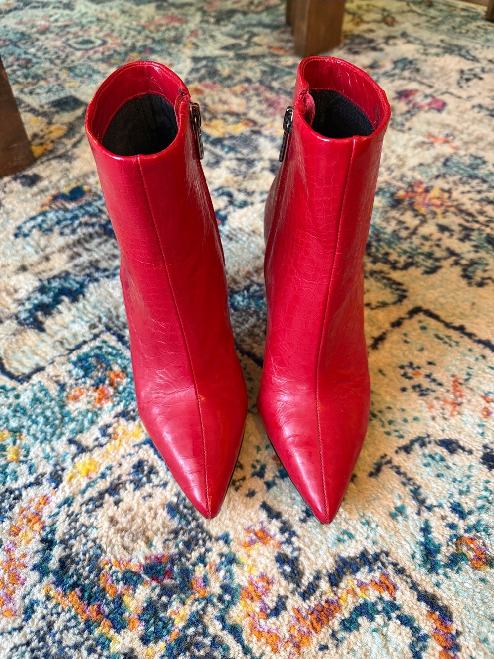 ANTONIO MELANI Gaby Crocodile Embossed Red Leather Dress Booties